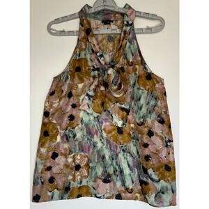 Theory Women Size Small Olethia Marble Flower Silk Sleeveless Blouse